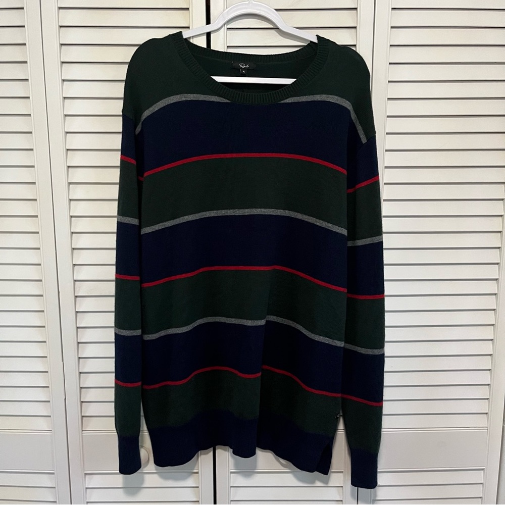 Rails Men’s Kent Rugby Stripe Sweater Size XL New NWT Green Blue Red Crewneck